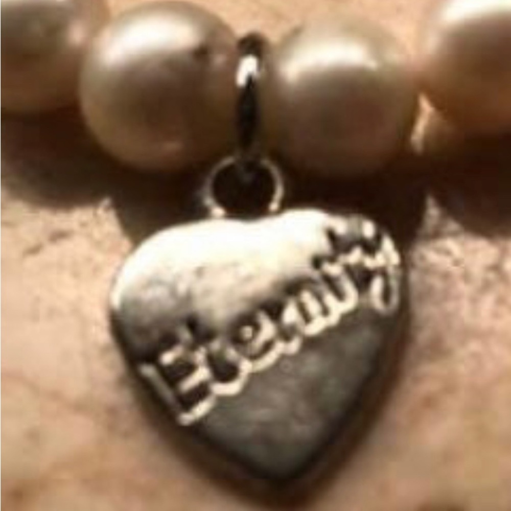 Sasspurilla FW Pearl Heart stretch bracelet w/ sterling eternity charm